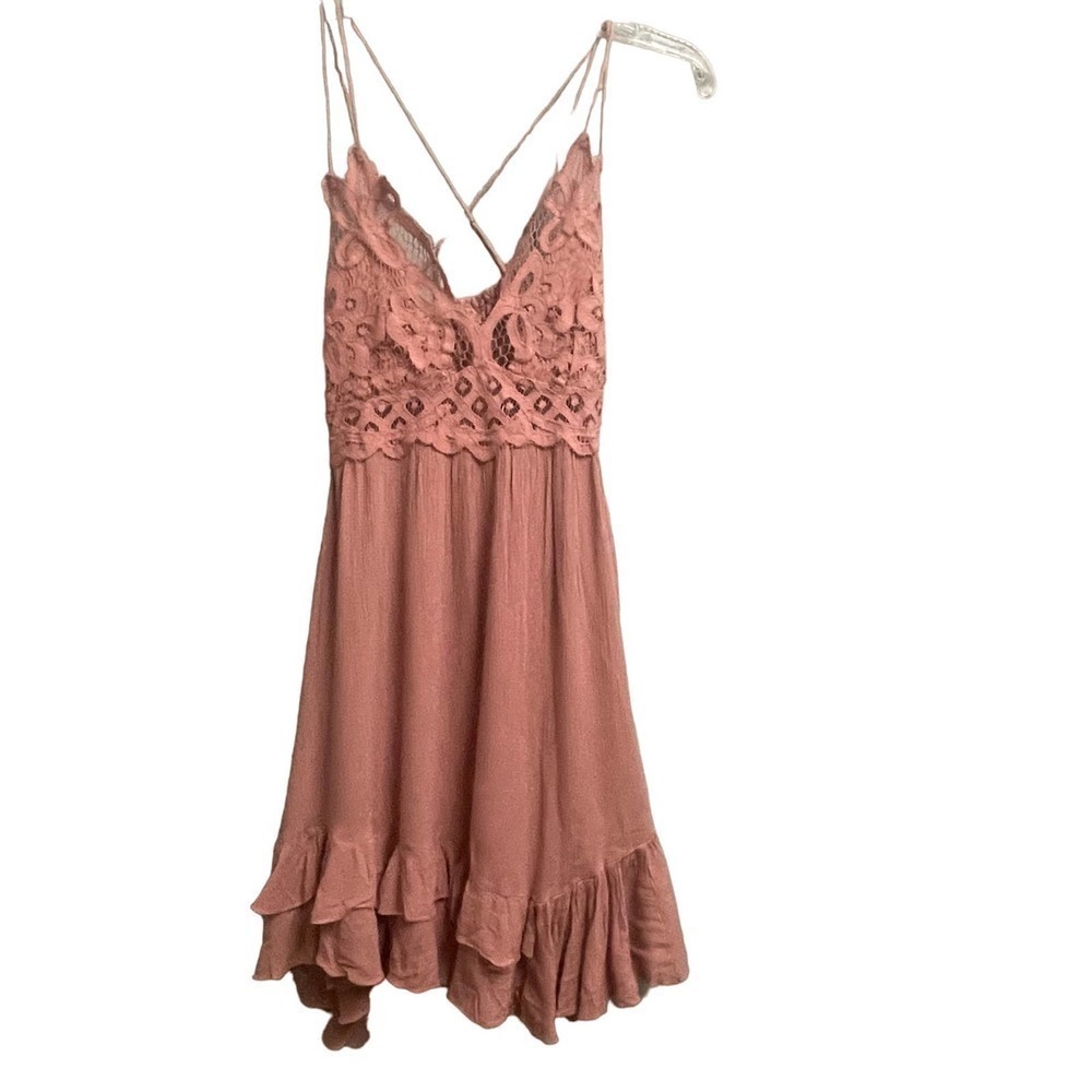 Free People Slip Dress Womens Small Rose Mini Adella Lace NWT $88 Retail